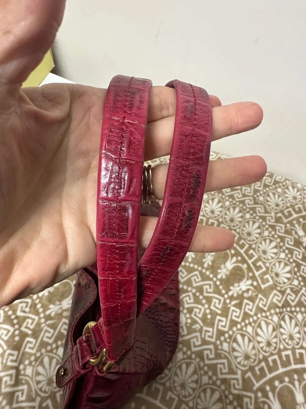 Brahmin Jacqueline Croc-Embossed Hobo in Wine Red